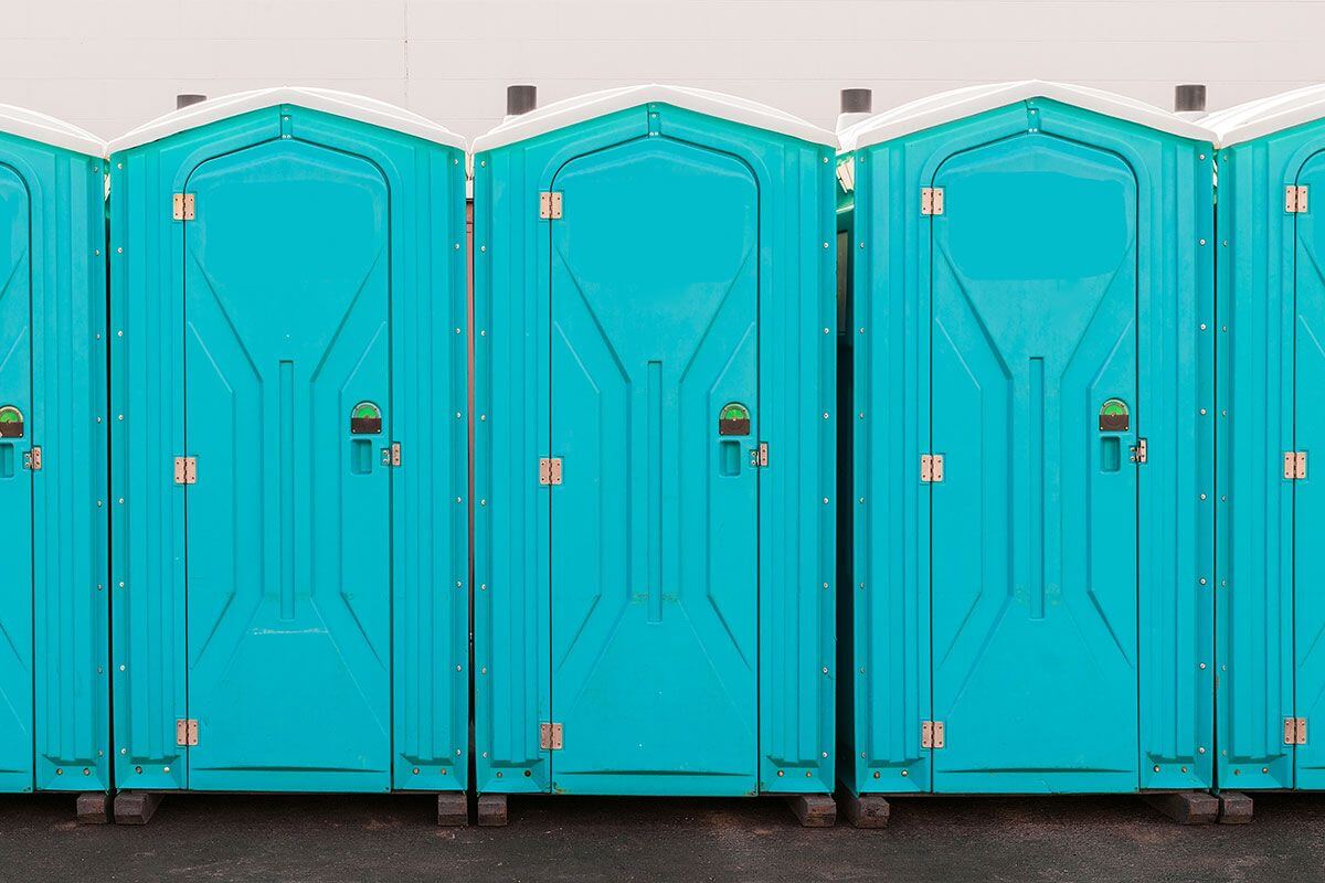 Industrial portable restroom units at a plant in Erie, Pennsylvania